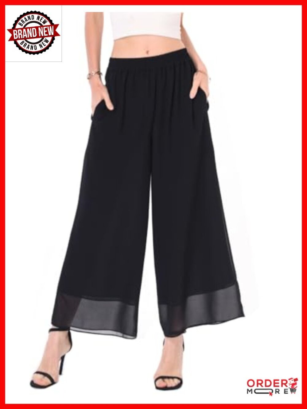 Women's Chiffon Crop Wide Leg Palazzo Pants Beach Vacation Culottes